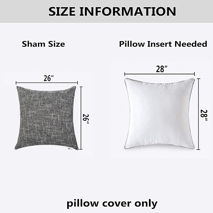 Kevin Textile Soft Solid Lined Linen Pillow Cover Durable Pillowcase Fashion Striped Star Cushion Cover, 66 x 66 cm, Set of 2, Black