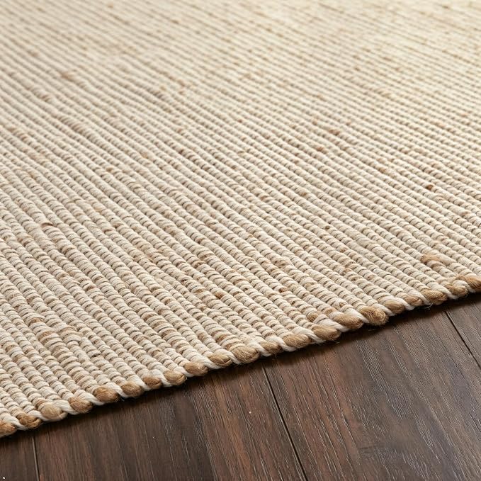 Natural Cotton Jute Area Rug 8x10 Feet – Rustic Vintage Bohemian Décor Handwoven Braided Farmhouse Rug for Living Room Bedroom & Dining Room
