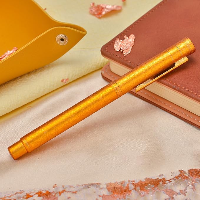 Hongdian 1851 Forest Fountain Pen Golden Ice Flowers, Bent Nib Classic Design with Converter and Metal Pen Case