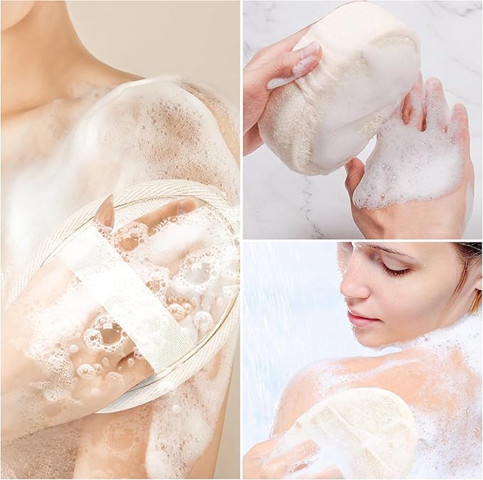 Natural Loofah Sponge 4 Pack for Shower, Organic Luffa Exfoliating Body Scrubber, Eco Friendly Biodegradable Bath Sponge, Plant Based Body Exfoliator for Men Women, Shower Loofah with Hanging Rope