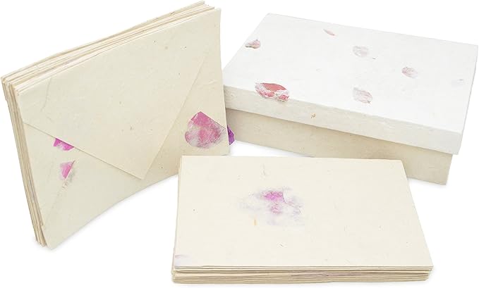 Nepali Cherish Greeting Card & Envelope Box Set with Handmade Lokta Paper from Nepal, 15 Cards (Bougainvillea)