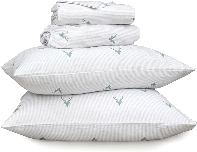 RUVANTI Flannel Sheets King Size - 100% Cotton Double Brushed King Bed Sheets Set - Deep Pockets 16 Inches - All Seasons Breathable & Extra Soft - Warm & Cozy, 4 Piece, Stag Synphony
