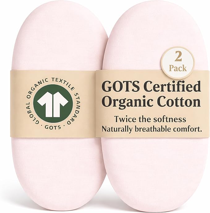 Bassinet Sheets 15x33 inches, GOTS Certified 100% Organic Cotton - Premium Weight Turkish Cotton Fitted Mattress Cover,Unisex Newborn Essentials for Oval or Rectangle Bassinet Bed Pads