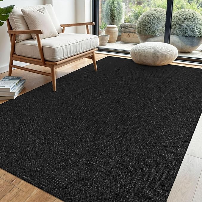 EARTHALL Woven Area Rug 4x6 Ft Washable Rugs for Entryway Non Slip Braided Throw Rugs Bedroom Carpet Cotton Entry Rug Cotton Floor Carpets for Bedroom Dining Room Living Room, Black/Grey