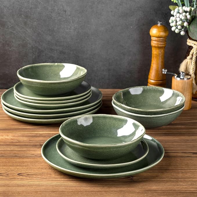 AmorArc Ceramic Dinnerware Sets,Handmade Reactive Glaze Stoneware Plates and Bowls Sets,Highly Scratch Resistant | Dishwasher & Microwave Safe Dishes Set,Service for 6 (18pc)
