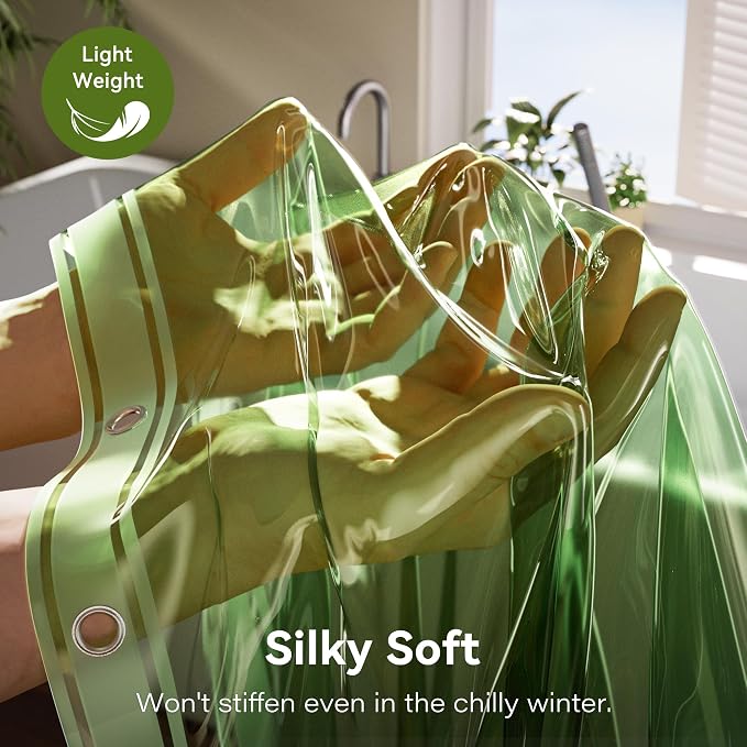 2 Pack Shower Curtain Liner, Lightweight Clear Plastic Shower Liner PEVA 72 x 72 Waterproof Shower Curtains for Bathroom with 3 Strong Magnets and Rustproof Grommets, Clear Green