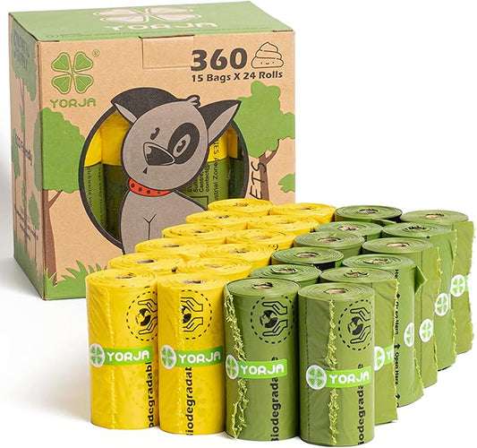 Dog Poop Bags Rolls, 360 Pet Waste Bags, 100% Leak Proof Extra Thick and Strong Corn Starch Blend