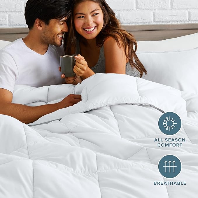 Bare Home Comforter Set - Full Size - Ultra-Soft - Goose Down Alternative - Premium 1800 Series - All Season Warmth (Full, White)