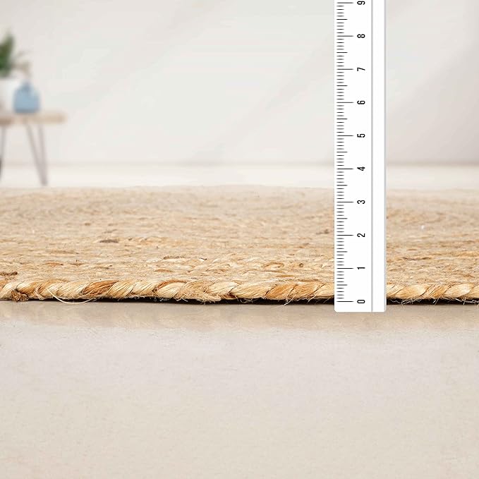 THE BEER VALLEY Jute Braided Area Rug 6 Feet Round - Natural | Reversible Handwoven Circle Rug for Living Room, Bedroom, Nursery - Large Farmhouse Indoor Décor Floor Mat