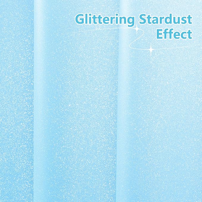 Seenus Waterproof Plastic Glitter Shower Curtain Sky Blue, Sparkle PEVA Shower Curtain Liner with 3 Large Magnets, 72 x 72 inch Baby Blue Blingbling Bathroom Decor Shower Curtain