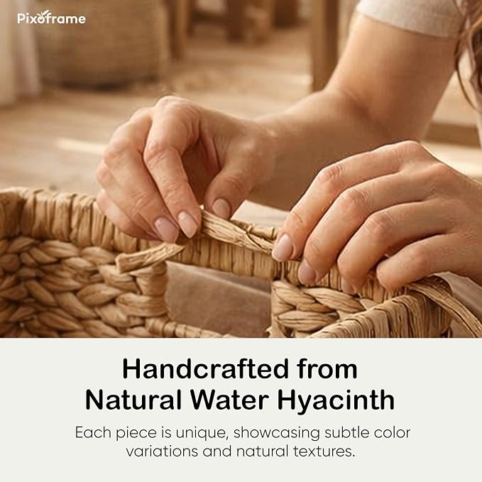 Rectangular Handwoven Wicker Basket - Water Hyacinth Storage Baskets with 2 Thickened Built-In Handles for Store Toilet Papers, Small Plants, Candles etc - 14.25”x6.5”x3.75” - Natural