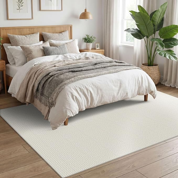 EARTHALL Washable Area Rugs 5x7 Ft Non Slip Living Room Rugs Cotton Rubber Backed Dining Room Rug Braided Bedroom Rugs Indoor Outdoor Floor Carpet for Living Room, Bedroom, Dining Room, Cream/Grayish