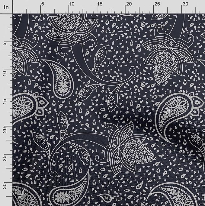 Soimoi Asian Print - Blue, Moss Georgette Fabric Material - 42 Inch Wide, 1 Yard, Unstitched Versatile Fabric for Dresses, Skirts, Blouses, Drapery Projects