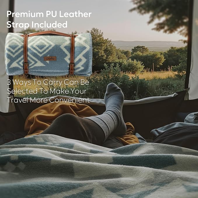 Molithe 100% Wool Blanket, 62" x 86", Warm, Thick, Washable, Military | Great for Camping, Outdoors, Sporting Events, Survival Kits Sky Blue