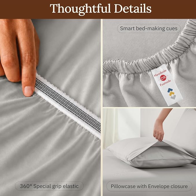 California Design Den XL Twin Sheets Set - 100% Organic Cotton Sheets, Soft and Lightweight Sateen, Deep Pockets, Durable Bedding - Light Grey