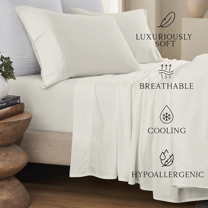 KARISSA MAE Pure Viscose from Bamboo King Size Pillowcase Set | 100% FSC Certified | Luxuriously Soft | Cooling | [Ivory]