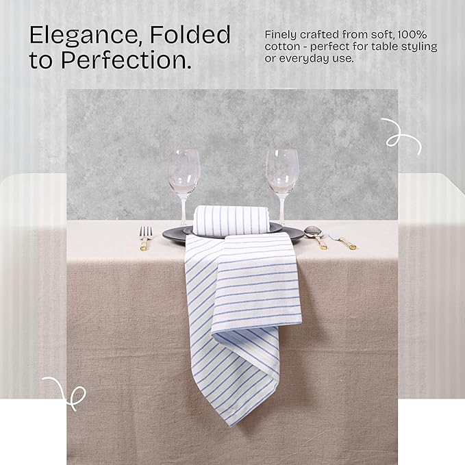 Multi Pack Stripe Napkins Set of 12, 18x18 Inch, 100% Cotton, Classic Striped Napkin for Dinner, Wedding, Reusable and Washable for Everyday Dining - Red, Indigo Blue, Mustard Yellow