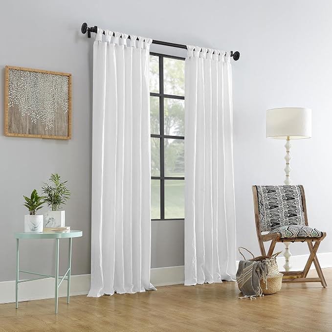 Archaeo - 54870 Washed 100% Cotton Twist Tab Curtain, 52" x 63" Panel, White