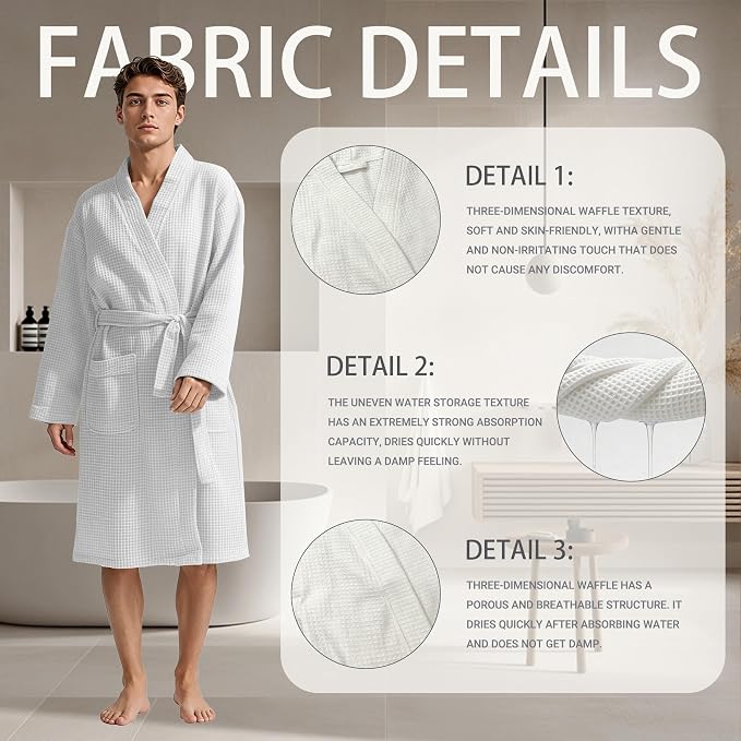 Lightweight Waffle Robe - Soft Cotton Bathrobe Spa Bathrobe for Daily Wear Home & Hotel