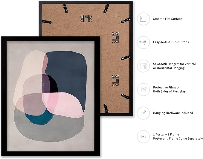Monem Art Pastel Abstract Color Block Painting Print - Scandinavian Minimalist Art Poster - Wall Decor for Living Room, Bedroom or Office - 16x20 Black Framed Wall Art by Mareike Bohmer