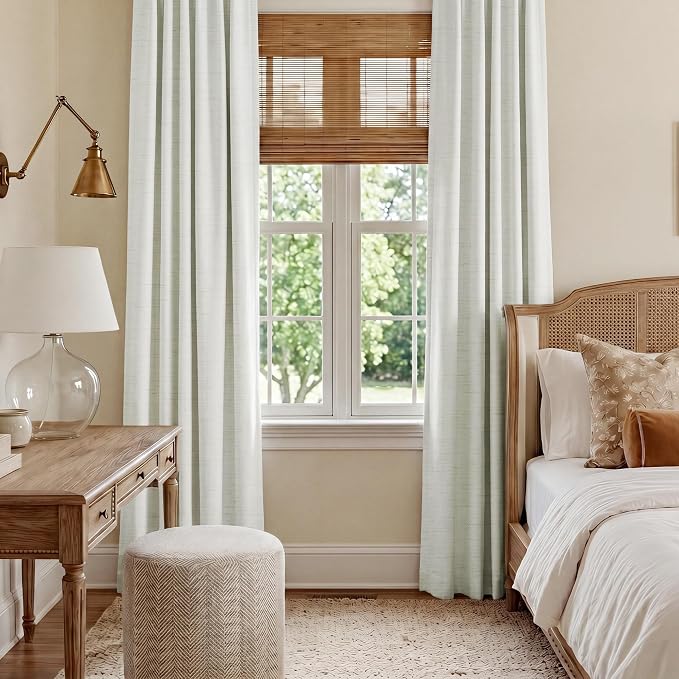 RYB HOME Ivory White 100% Blackout Curtains for Bedroom, Linen Drapes Back Tab&Rod Pocket, Thermal Insulated Privacy Assurd Curtains for Sliding Glass Doors/Dining/Living Room, W52 x L108, 2 Panels
