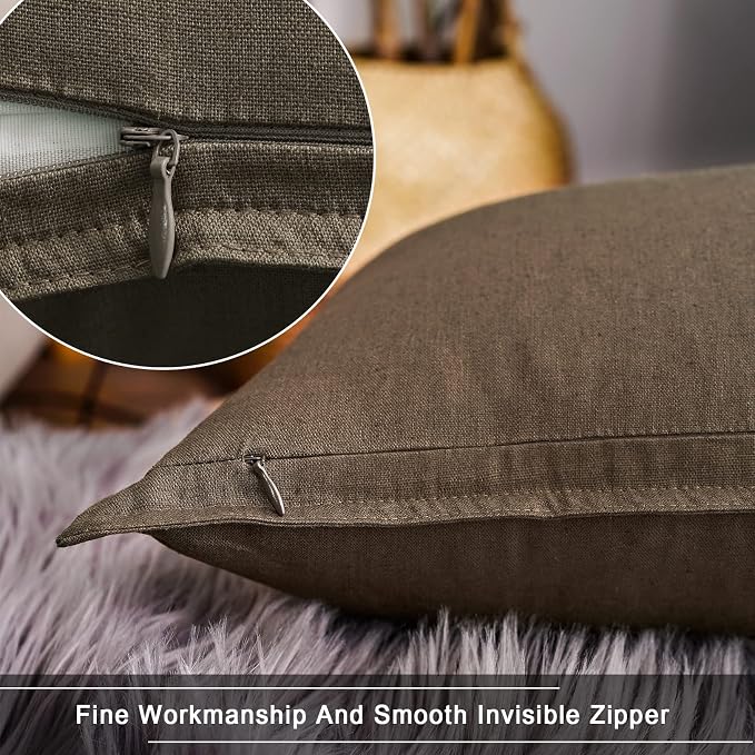 Jeanerlor Set of 2 20"x20" Pillowcase Cousion Cover Decor Cotton Linen with Unique Design to Embellish Balcony/Reception,(50 x 50cm), Khaki