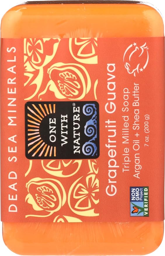 One With Nature Grapefruit Guava Dead Sea Mineral Soap, 7 Ounce Bar (Pack of 2)