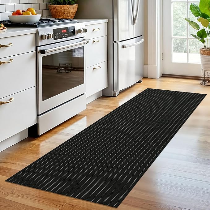 EARTHALL Washable Runner Rug 2x6 Ft Non Slip Runners for Hallways Cotton Rubber Backed Kitchen Runner Braided Indoor Floor Carpet Runners for Entryway, Hallway, Kitchen, Bedroom, Black/Grey
