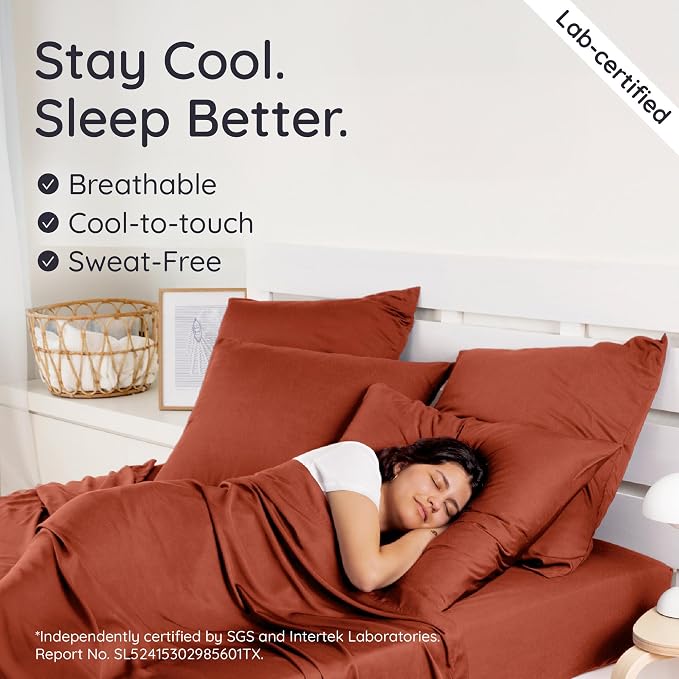 Bambaw 100% Viscose Derived from Bamboo Pillowcases Standard Size – Set of 2 Cooling Pillow Cases Standard Size, Breathable & Soft Pillow Case with Envelope Closure, Anti Acne Pillowcase (Terracotta)