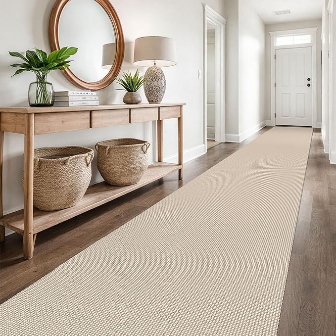 EARTHALL Runner Rug 3x20 Ft Washable Runners for Hallways Extra Long Woven Non Slip Entryway Runner Braided Kitchen Runner Indoor Outdoor Carpet Runners for Hotels, Officel, Stair, Beige/Ivory