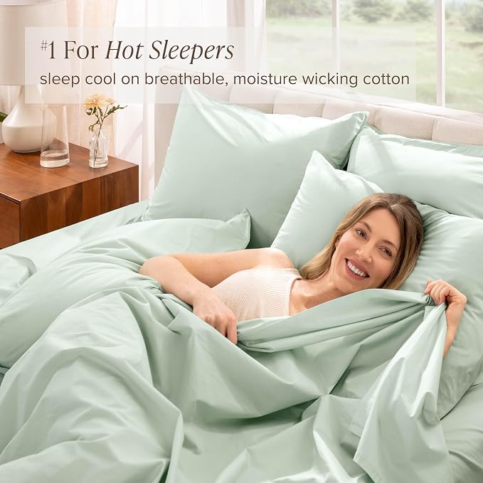 Bare Home 100% Organic Cotton King Sheet Set - Crisp Percale Weave - Lightweight & Breathable - Bedding Sheets & Pillowcases (King, Willow)