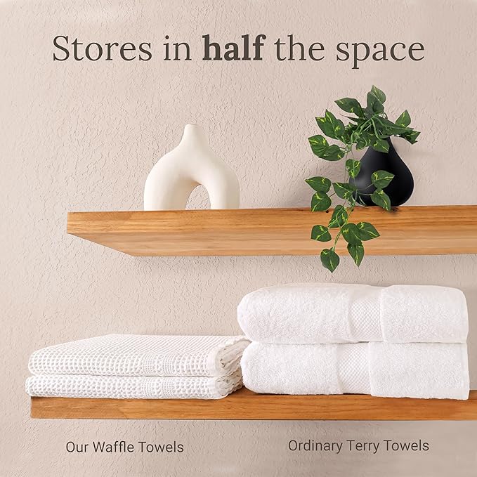 GILDEN TREE Waffle Hand Towels for Bathroom Quick Dry Towel Super Absorbent Thin 100% Cotton Lint Free, Hand Towels for Bathroom Set of 2, Classic Style (Stone)