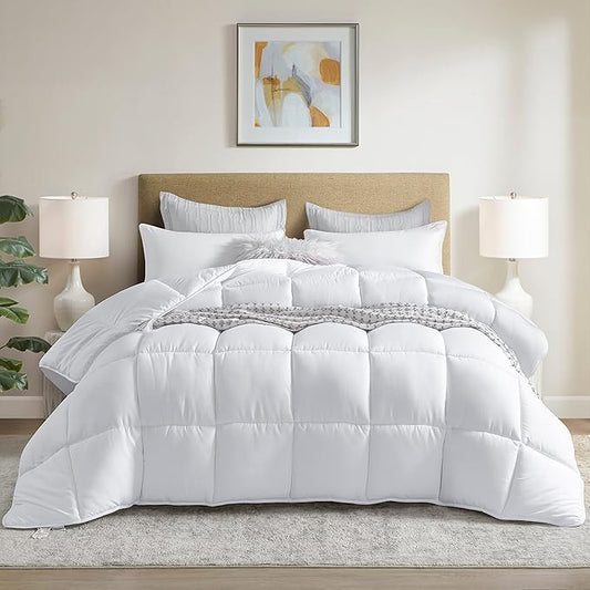 Dorrin Nessin Bedding White Winter Extra Fluffy Twin Size Down Alternative Comforter, Heavyweight All Season Fiberfill Comforter Duvet Insert with 8 Corner Tabs