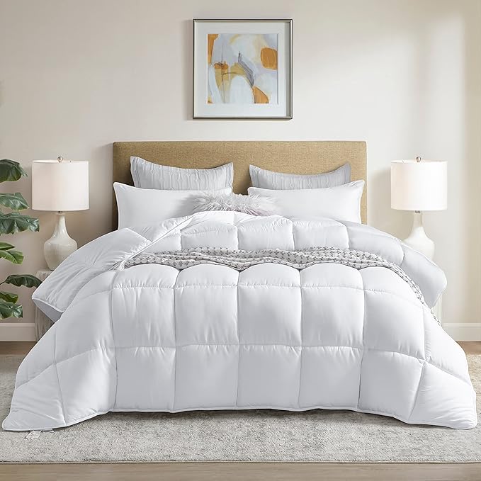 Winter Extra Warm White King Size Down Alternative Comforter, Heavyweight All Season Fiberfill Comforter Duvet Insert 106x90 with Corner Tabs - Ultra Soft Brushed Microfiber Shell