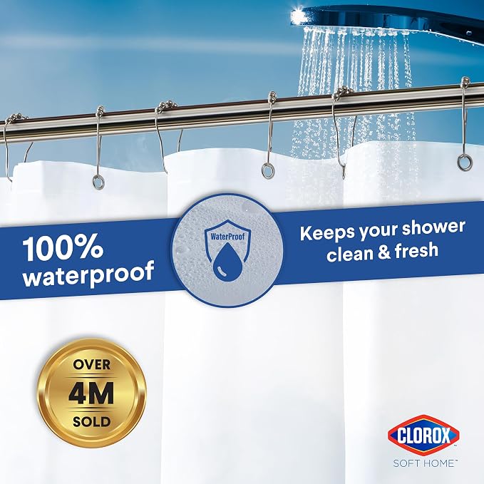 Clorox Shower Curtain Liner, Premium Medium-Weight Durable Waterproof 6g PEVA for Bathroom with Weighted Magnets, Extra Long 72" x 84", Frosty 1 Pack