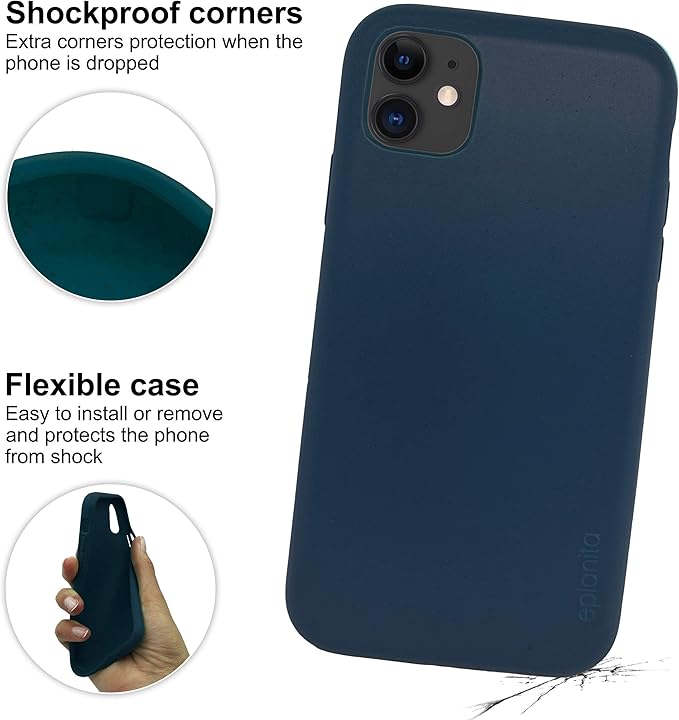 eplanita Eco Mobile Phone Case Compatible with iPhone 11, Plant Fiber, Drop Protection Cover, Durable and Sustainable (for iPhone 11, Dark Blue)