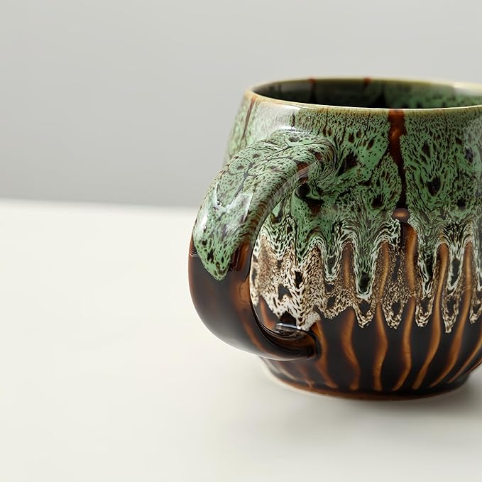 20oz Large Coffee Mug - Unique Handcrafted Look Ceramic Cup, Large Tea Mug, Microwave & Dishwasher Safe (green)