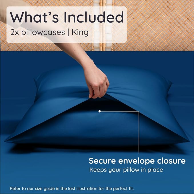 Bambaw 100% Viscose Derived from Bamboo Pillowcase King Size – Set of 2 Cooling Pillow Cases King with Envelope Closure, Navy Blue Pillow Case, Breathable & Super Soft Pillow Cases (Navy Blue)