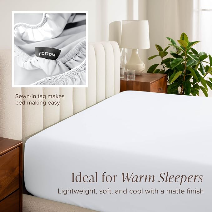 Bare Home 100% Organic Cotton Twin Sheet Set - Crisp Percale Weave - Lightweight & Breathable - Bedding Sheets & Pillowcases (Twin, White)