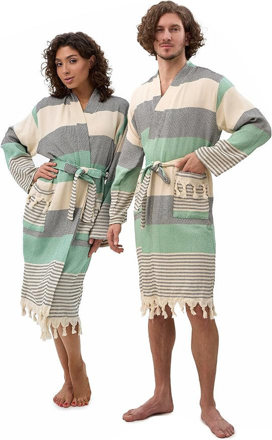 ATANI 100% Turkish Cotton Bathrobe S-XXL for Women & Men – Peshtemal Style Soft Cozy Lounge Robe, Absorbent & Lightweight