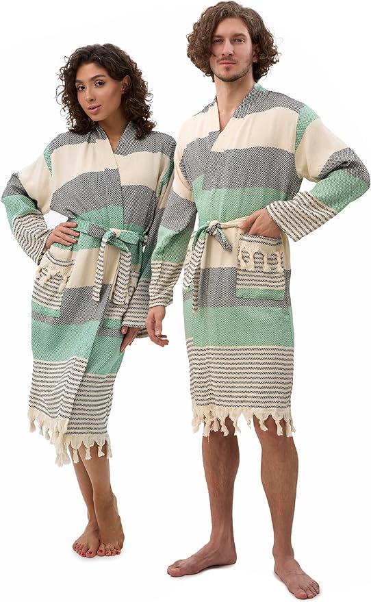 ATANI 100% Turkish Cotton Bathrobe S-XXL for Women & Men – Peshtemal Style Soft Cozy Lounge Robe, Absorbent & Lightweight