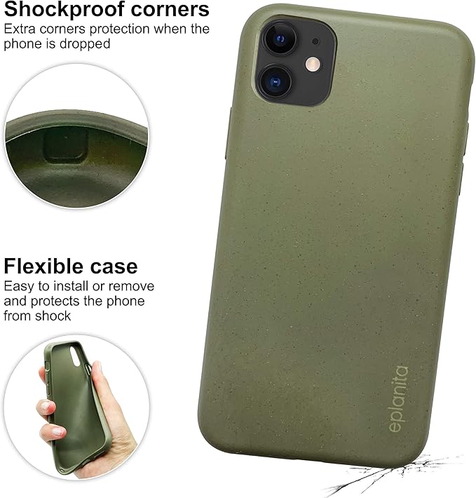 eplanita Eco Mobile Phone Case for iPhone 11, Plant Fiber, Drop Protection Cover, Durable and Sustainable (for iPhone 11 Compatible, Khaki)