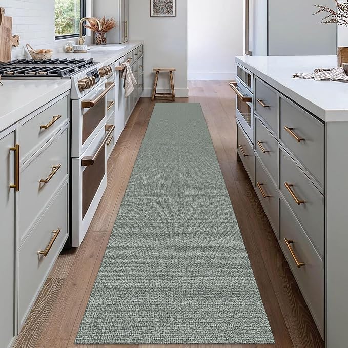 EARTHALL Washable Runner Rug 2x12 Ft Non Slip Runners for Hallways Long Cotton Rubber Backed Kitchen Runner Braided Indoor Floor Carpet Runners for Entryway, Hall, Kitchen, Green/Grey