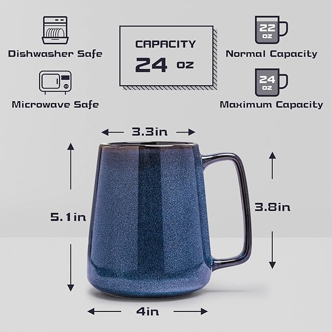 Extra Large Ceramic Coffee Mug,24 Oz,Oversized Tea Cup for Home and Office,With Big Handle,Dishwasher and Microwave Safe (24 Oz Blue)
