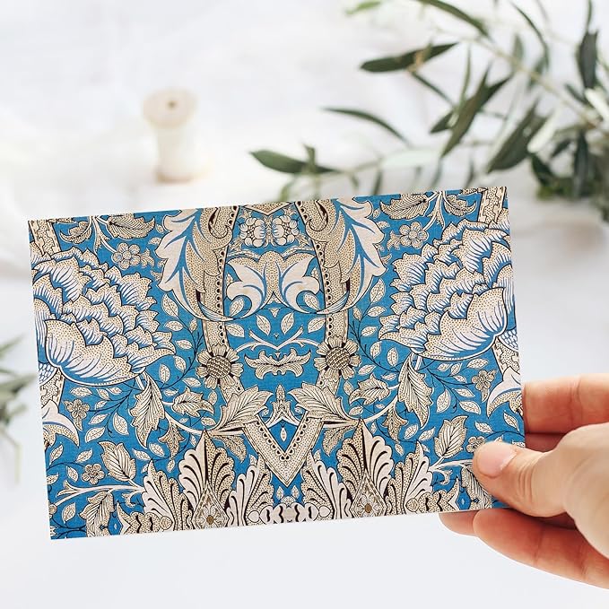 Whaline 40 Packs William Morris Greeting Cards with Envelopes Stickers Blue Vintage Floral Stationery Card Retro Flower Leaves Blank Note Cards for Wedding Birthday Baby Shower Thank You Supplies