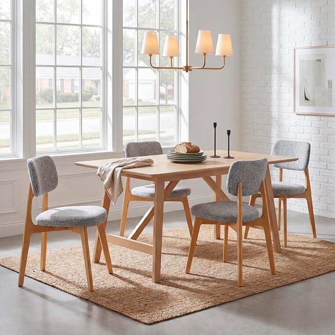 COLAMY Dining Chairs Set of 6, Modern Upholstered Kitchen Room Chairs with Solid Natural Oak Wood Legs, 5-Min Easy Assembly Anti-Wobble, High-Weight Fabric Farmhouse Side Chair, 300lbs,Oak,LightGrey