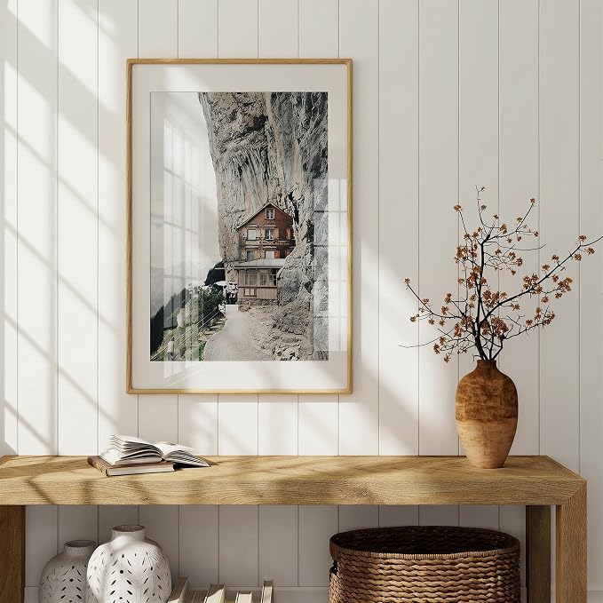 24x36 Poster Frame, USA-Sourced Oak Wood Picture Frame Wall Mounted, 24x36 Poster Frame with High Tempered Glass, 24" x 36" Picture Frame Matted to 20x30 Photo for Wall Decoration, 1 Pack