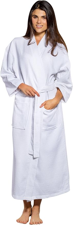 Turquaz 100% Turkish Cotton White Waffle Kimono Unisex Spa Robe
