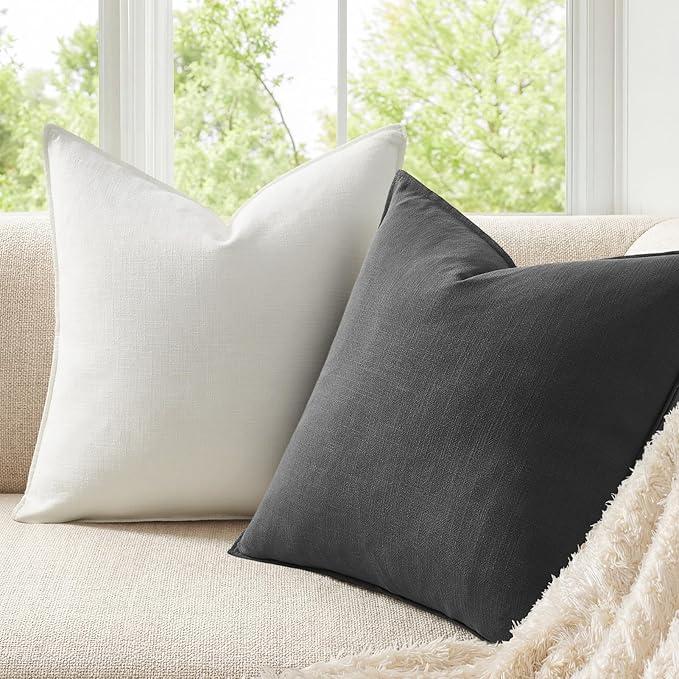 Couch Pillows Set of 4 Soft Linen Solid Lumbar Boho Cushion Cases with Flange Edge Design Mulit-Colour Pillow Covers Home Decor for Bed Balcony and Car Neutral Grey 12x20 Inch
