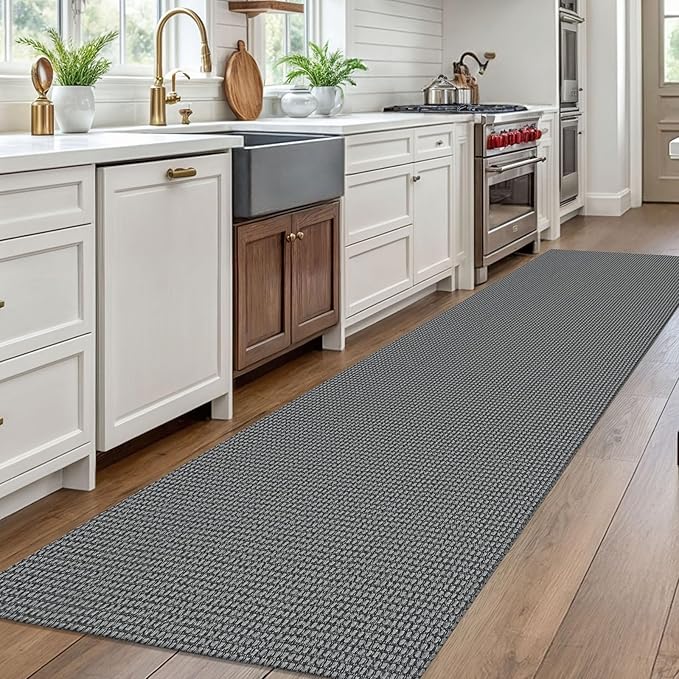 EARTHALL Woven Runner Rug 3x10 Ft Washable Runners for Hallways Long Non Slip Rubber Backed Kitchen Runner Braided Indoor Floor Carpet Runners for Entryway, Hallway, Kitchen, Dark Gray